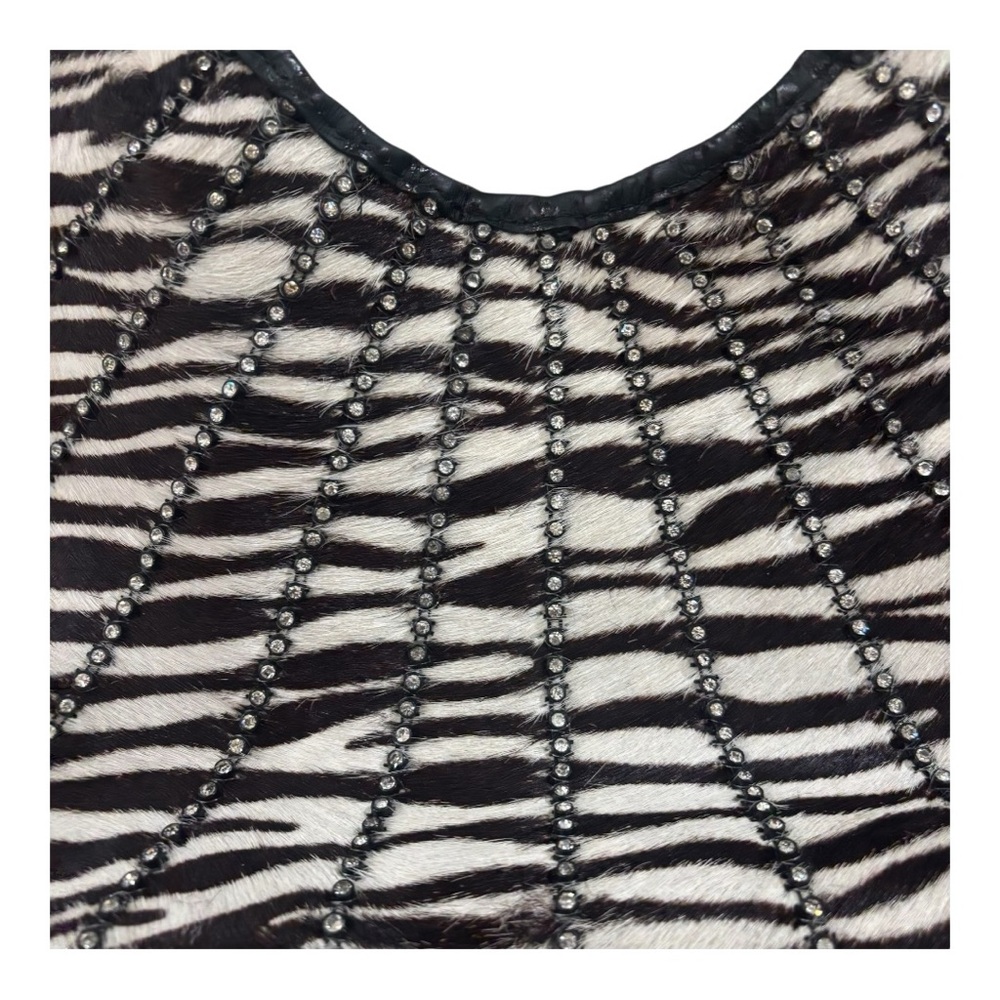 Raviani Zebra Print Cowhide Handmade Bag Swarovski Strap Glam Purse - Picture 4 of 12